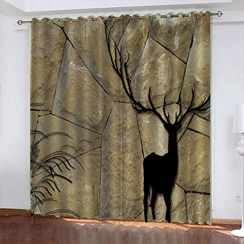 Gardinen Elch Vintage Khaki Scheibengardinen Weich Verdunklungsvorhänge Wohnzimmer Vorhang Blickdicht Schlafzimmer Gardine Thermovorhang Gardinen mit Ösen Schallschutz Curtains 2x140x180cm