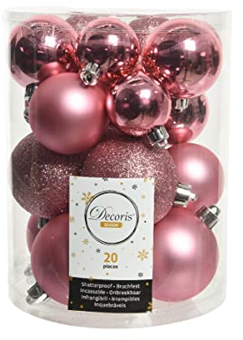 Kaemingk Weihnachtskugeln Kunststoff 4-6cm x 20 Stück Mix Christbaumkugeln Set rosa pink Lippenstiftrosa