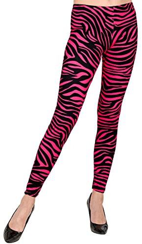 80er Jahre Damen Zebra Leggings Neonpink/Schwarz Zebramuster Animal Print, Größe:S/M
