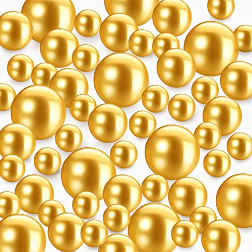 TYEQWT Schwimmende Perlen, 150Pcs Kunstperlen, Floating Pearls, Schwimmende Perlen für Vasenfüller, Perlen Ohne Loch, Kunststoffperlen für Vasen DIY-Basteln Karneval Fasching Deko,8/14/20mm (Goldgelb)
