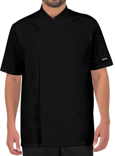 PALLTEX NORI SS Giacca Cuoco Uomo e Donna Unisex con i Bottoni Automatici Giacca da Cuoco Ristorante Divisa da Cuoco a maniche corte, Nero, XL
