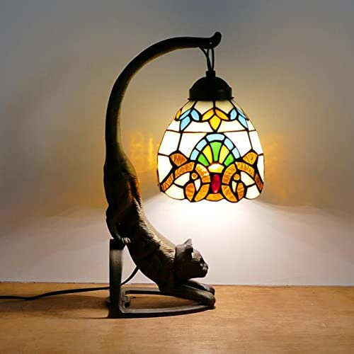 AIBOTY Nachttischlampe, Mini-Nachtlicht, Tiffany-Lampe, Buntglaslampe, kleine Tischlampe mit Katzenlegierungssockel, Kinderschlafzimmer Nachttisch Schreibtisch Akzentlampe für Tiere Kitty Lover,C