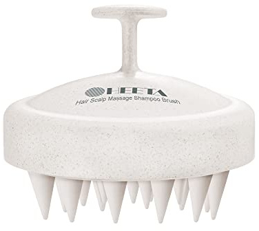HEETA Scalp Massager Hair Growth, Soft Silicone Scalp Scrubber Shampoo Brush for Exfoliation, Dandruff Removal & Head Massage Stress Relax, Wet & Dry Use for Thick, Thin Hair Care, Wheat Straw Beige