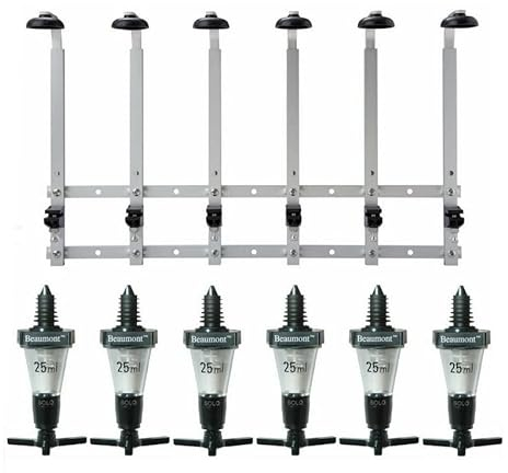 Drink Dispenser | Wall Mounted Optic Brackets - for 70cl/1 Litre Spirit Bottles | Wall Mounted Bottle Rack Stand (6 Bottle Bracket & 6 x 25ml Solo Measure)