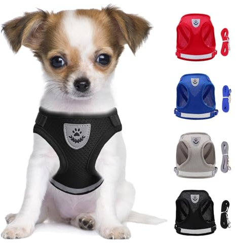 LOS ANDES Hundegeschirr & Katzengeschirr, Reflektierend, Weich Gepolstert, Air-Mesh für Welpen & Kleine Hunde & Katzen, Schwarz, Gestreift, S(Brust: 29-33cm)