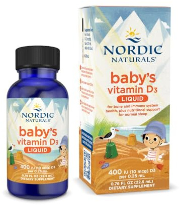 Nordic Naturals Baby’s Vitamin D3, Unflavored - 0.76 oz - 400 IU Vitamin D3 - Healthy Bones, Immune System Support, Normal Sleep Rhythms - Non-GMO, Certified Vegetarian - 90 Servings