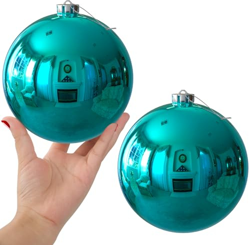 Blaugrün, extra große Weihnachtskugeln, Weihnachtsbaumschmuck, Ornamente, bruchsicher, hängende glänzende Kugeln für Geburtstag, Urlaub, Hochzeit, Dekorationen, Set mit 2 Stück