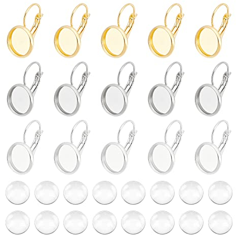 UNICRAFTALE 30 Sets 10 mm 304 Edelstahl Ohrring Lünetten Tabletts Flache Runde Leere Ohrring Cabochons Tablett Ohrring Komponenten Leere Ohrringe Mit Glas Cabochons Für Die Herstellung von Ohrringen