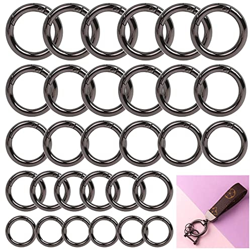 30 Stück Rund Karabinerhaken, 35/30/25/20/18MM O Ring Federöffnung Taschenringe Schlüsselanhänger, Ring Karabiner, Runde Karabiner, Frühling Sprung Ringe für Schlüssel Organisation und DIY, Kupfer