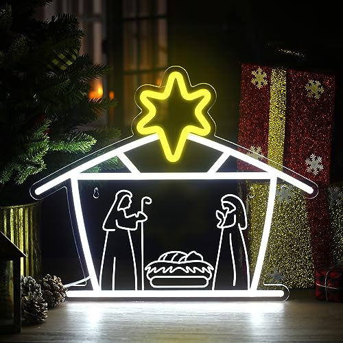 Xuhal Panneau néon à DEL pour crèche de Noël, décoration de Noël, panneau lumineux USB, décoration de salon, décoration pour l'hiver, la maison, la chambre à coucher, le bureau