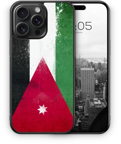 MUNIQASE Jordanien Grunge - Silikon Hülle für iPhone 15 Pro - Jordanische Schutzhülle Handyhülle Case Cover