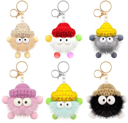 Suuwwn Porte Clef Femme,6 Pièces Porte Clef Pompon Porte Clef Peluche Peluche Personnalisée Porte Clé Femme Pompon Fourrure Porte-Clés pour Sacs à Main, Voiture, Décorations de sac à dos