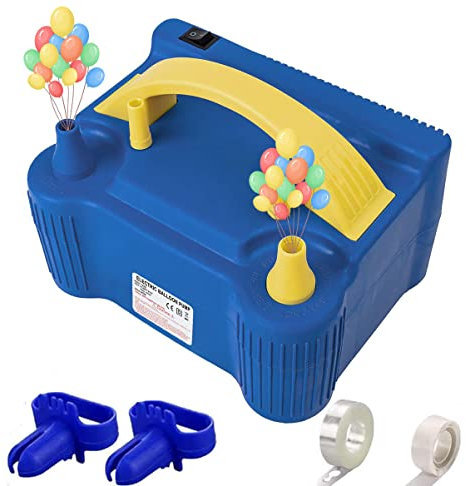 Nestling Elektrische Pumpe für Luftballons, elektrische Luftballonpumpe (600 W), zwei Betriebsmodi, Luftballonpumpe, 1 Klebepunkt, 1 Band, 2 Ballonknoten (blau)