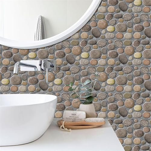 Tile Stickers Grey Pebbles Stick On Tiles,Self Adhesive Wall Tiles for Kitchen Bathroom,Vinyl Peel and Stick Wall Tiles,Stick On Wall Tiles Waterproof Oilproof21 PC(14x28cm)