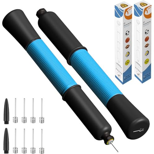 Ball Pump with Needle Storage(Never Lose Pin) Football Pump with 5 Needles and Extendable Cable, Soccer Football, Volleyball Rugby Ball Inflator - Great for All Balls - 2 Pack