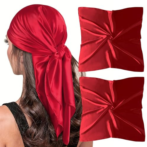 vimate Roter Seidenschal-35 Zoll Bandana Kopftuch für Damen Haar Wrap Satin Halstuch Schal Weihnachten Seinschal (2 Pack-Rot)