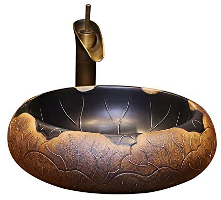 VEETHI Keramikwaschbecken, Naturstein, oval, versenkt, Lotusblatt, Klassische Kunst, Aufsatzwaschbecken, chinesisches Retro-Keramikwaschbecken, rundes antikes Waschbecken, kleines Geschenk
