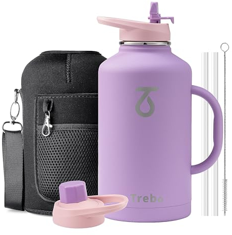 Trebo Stainless Steel Bottle - 2L Large Size, Double Wall Insulated Sports Bottle, Wide Mouth, Keeps Cold Water for 48 Hours, Purple