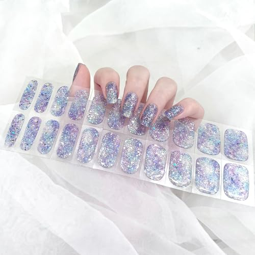 Ceboic 22 Stück Nagelfolien Selbstklebend, French Nagelaufkleber Magisches Lila Nagellackstreifen zum Aufkleben, Langanhaltende Gel Nagellack Streifen, Gellack Wraps für Frauen Mädchen DIY Maniküre