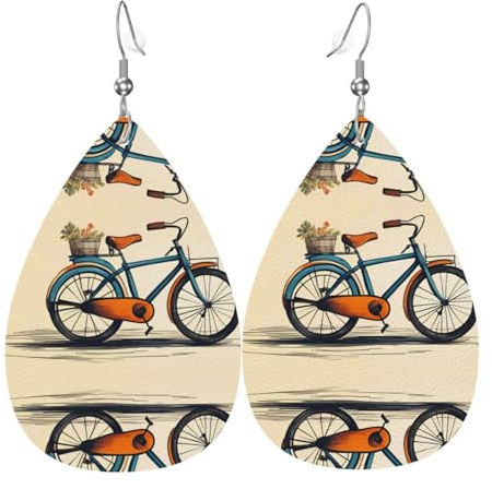 Retro-Fahrrad-Muster, Tropfen-Ohrringe, Anhänger, 2 Stück, stilvoll und schön, leicht, baumelnd für Frauen und Mädchen, Einheitsgröße, Leder