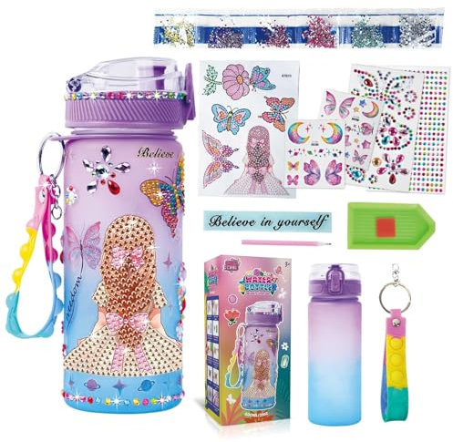 Decorate Your Own Water Bottle Kits for Girls - Gem Diamond Painting Arts and Crafts Toys Gifts for 4+ Year Old Girls Kids Birthday (Purple Butterfly)