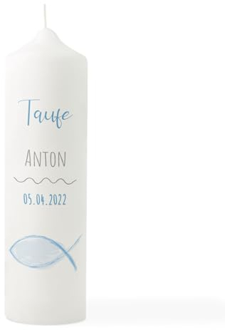 Taufkerze Fisch blau, Taufkerze Mädchen personalisiert mit Box, Kerze mit Taufspruch, Segenskerze, Geschenk zur Taufe, Taufgeschenk, Kindersegnung Kerze