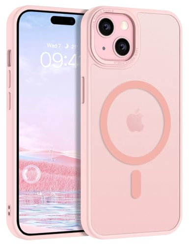 VENINGO Coque pour iPhone 14 Plus/iPhone 15 Plus 6.7 Pouces Compatible avec MagSafe, Étui Protection Antichoc, Mat Translucide Résistante Complète Protection Bumper Etui Housse (Rose pâle)