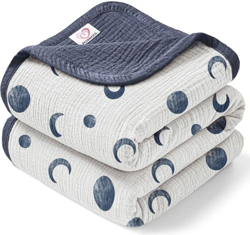 Bearmoss Musselin Decke Baby 100% Babydecke Baumwolle Baby Decken Neugeborenen,Weiche Krabbeldecke für Kinder,Musselin Schlafdecken für Kleinkinder Mädchen Junge 120x120cm (BlaueMond)