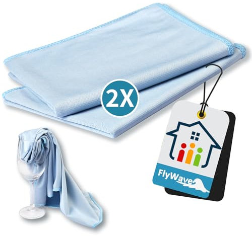 FlyWave Poliertuch Gläser Mikrofaser, 2er-Set Glaspoliertuch Streifenfrei, Carbon Tücher Fusselfreies, Glastuch für Spiegel und HochglanzoberfläChen |40 X 70cm