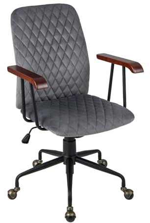 HOMASIS Bürostuhl aus Samt, drehbarer & höhenverstellbarer Schreibtischstuhl mit Rückenlehne & Armlehnen, ergonomischer Computerstuhl gepolstert, Retro, bis zu 150 kg belastbar (Grau)