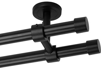 Ventanara® Gardinenstange schwarz matt 19mm 2-läufig mit Endstücken und Halterungen für Deckenmontage (Standard, 280 cm / 2-läufig/Decke)