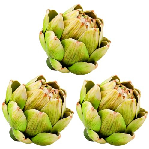 Funzhan 3 alcachofas artificiales grandes para decoración realista de alcachofas artificiales de verduras y frutas, relleno de jarrón para decoración del hogar y cocina, color verde