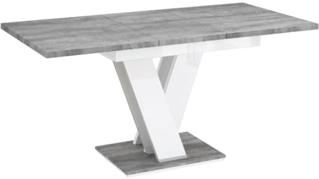 PROROOM FURNITURE - Malvi - Esstisch Ausziehbar auf 160 cm - 120x80x75 cm - Modern - Dinner Table - Esszimmertisch - Tisch für Esszimmer, Wohnzimmer - Ausziehtisch - Betonoptik/Weiß Hochglanz