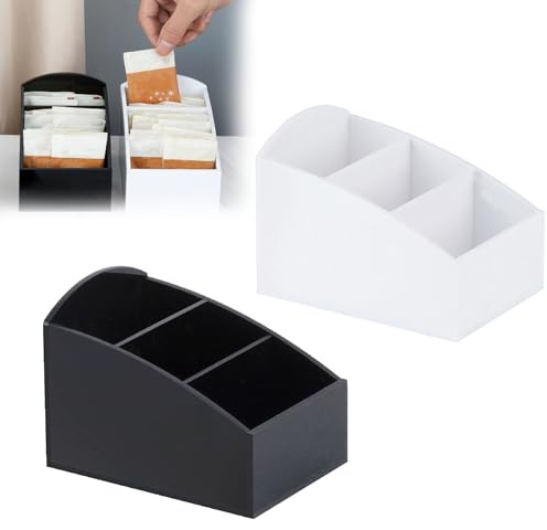 Xiciki 2 Pcs Coffee Station Organizer, Acrylic 3 Divided, Sugar Sachets Tea Bag Storage, Countertop Tea Bag Holder, for Coffee Salt Sugar Tea Bag Storage