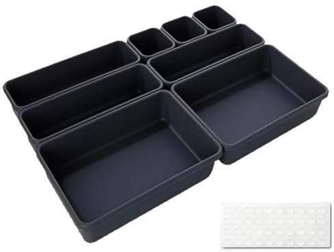 YOYEAH Schubladen Organizer Box 8er Set - Ordnungssystem für Küche & Bad, Make-up, Gewürze - Kunststoff Schubladenbox mit Silikonmatten - Schreibtisch & Schminktisch Trenner - Schubladen Sortierbox