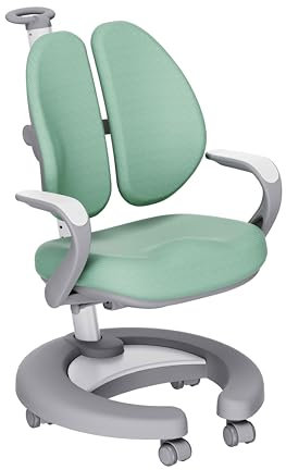 HOKO Ergo Study Kid Schreibtisch Stuhl Grün. Höhenverstellbarer, mitwachsender Kinder Stuhl mit 5 Rollen. Sitz und Rücken separat verstellbar. Ergonomisches Sitzen für Kinder(Milo)