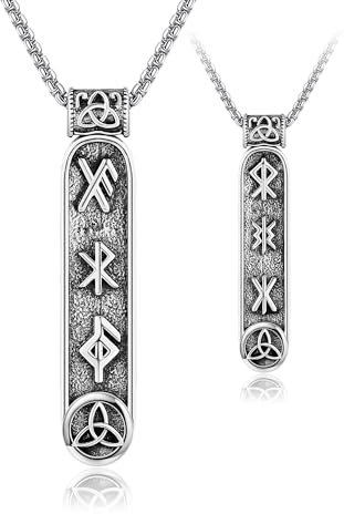 URONE Viking Rune Necklace 925 Sterling Silver Viking Pendant Norse Nordic Celtic Jewelry Runes Protection Amulet Gifts for Men Women