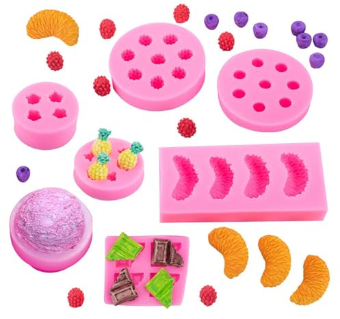 7 Stück Silikon Formen - Mini Schokoladenform, Eiskugelform,Fruchtform Silikonform, Kerzen Formen Silikon, Silikonformen Erdbeere, für Fondant, Schokolade, Süßigkeiten, Kuchen Dekorieren