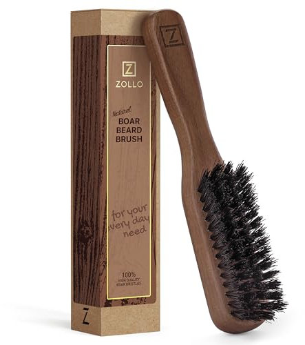 Bartbürste für Männer – steife Wildschweinborsten für Bartwachstum und Glättung – Peelt die Haut, reduziert Juckreiz – Premium-Walnussholzgriff