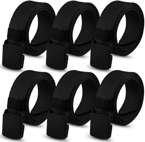 6 Stück Arbeitsgürtel Herren, Unisex Nylon Gürtel Verstellbarer Canvas Gürtel, Keine Metallschnalle für Damen und Herren, Schneller Pass durch die Flughafensicherheit (Schwarz)