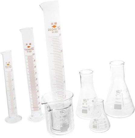 MAGICLULU 9pcs Lab Glassware Ribbed Test Tube Beaker Graduated Cylinder Measuring Cup Conical Flask