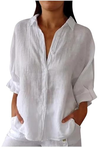 Ventes Flash du Jour et Soldes Chemise Femme D'éTé Haut Chic Et ÉLéGant Coton Lin T-Shirt Manche Longue Col en V Chemisier Tunique Tops DéContractéS Ample Blouse Lâche Respirant Chemisiers et Blouses