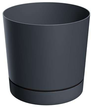 Vaso per piante in plastica XL con sottovaso, rotondo, antracite, Ø 47 cm, grande con fondo rimovibile, resistente ai raggi UV, decorazione da giardino, resistente al gelo