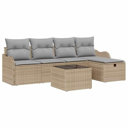 vidaXL Garten-Sofa-Set 6 pcs Beige und Hellgrau 231 x 117 x 85 cm, Modernes Garten-Sofa-Set, abnehmbare Kissen, UV-beständige Materialien, ideal für Terrassen!