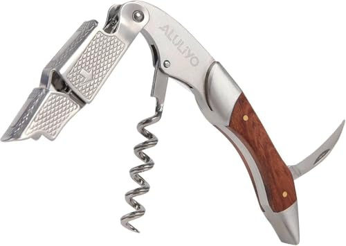 ALULIYO Corkscrew Wine Bottle Opener, Stainless Steel 3-in-1 Waiters Friend | Wine Opener Corkscrew with Double-Hinged Fulcrum & Foil Cutter, Waiters Friend Corkscrew for Sommelier, Waiter, & Bartender
