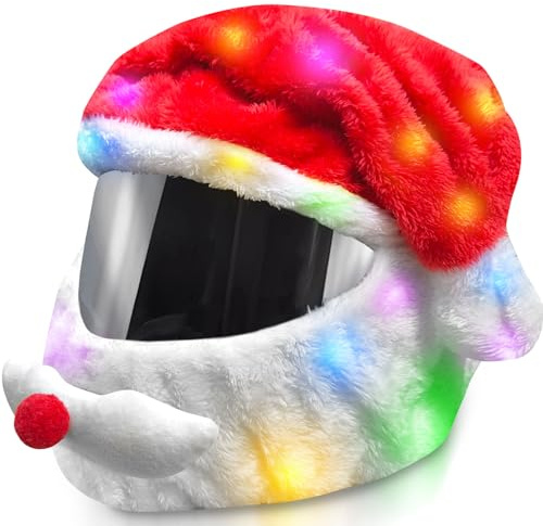 krishome Extra Large Christmas Santa Motorcycle Helmet Cover Light Up Hat Decoration 28 x 15.8 in,Nativity Helmet Cover,Santa Claus Xmas Hat Accessories with Light for Men Women,Fun Rides and Gifts