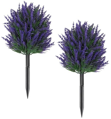 Künstliche Lavendel Buchsbaum Formschnitt Kugel Bäume mit Erdspieß für Outdoor Garten Dekor 2 Stück UV-beständige Kunstpflanzen