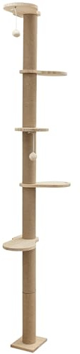 Kerbl Pet Kratzbaum Timber, Wandkratzbaum für Katzen, Kletterwand, Massivholz, Juteseil, Höhe 208 cm, 5 Plattformen