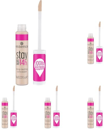 essence stay ALL DAY 14h long-lasting concealer, Nr. 10, Nude, langanhaltend, abdeckend, Expressergebnis, natürlich, matt, vegan, wasserfest, ohne Parfüm, ohne Alkohol, 5er Pack (7ml)
