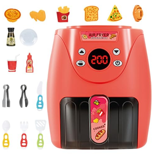 Friteuse à air Jouet, friteuse à air Jouet avec 15 Accessoires, Machine Biscuits avec Musique et lumières, Aliments Couleurs changeantes, Cuisine pour Enfants âgés de 3 Ans et Plus, Style 2